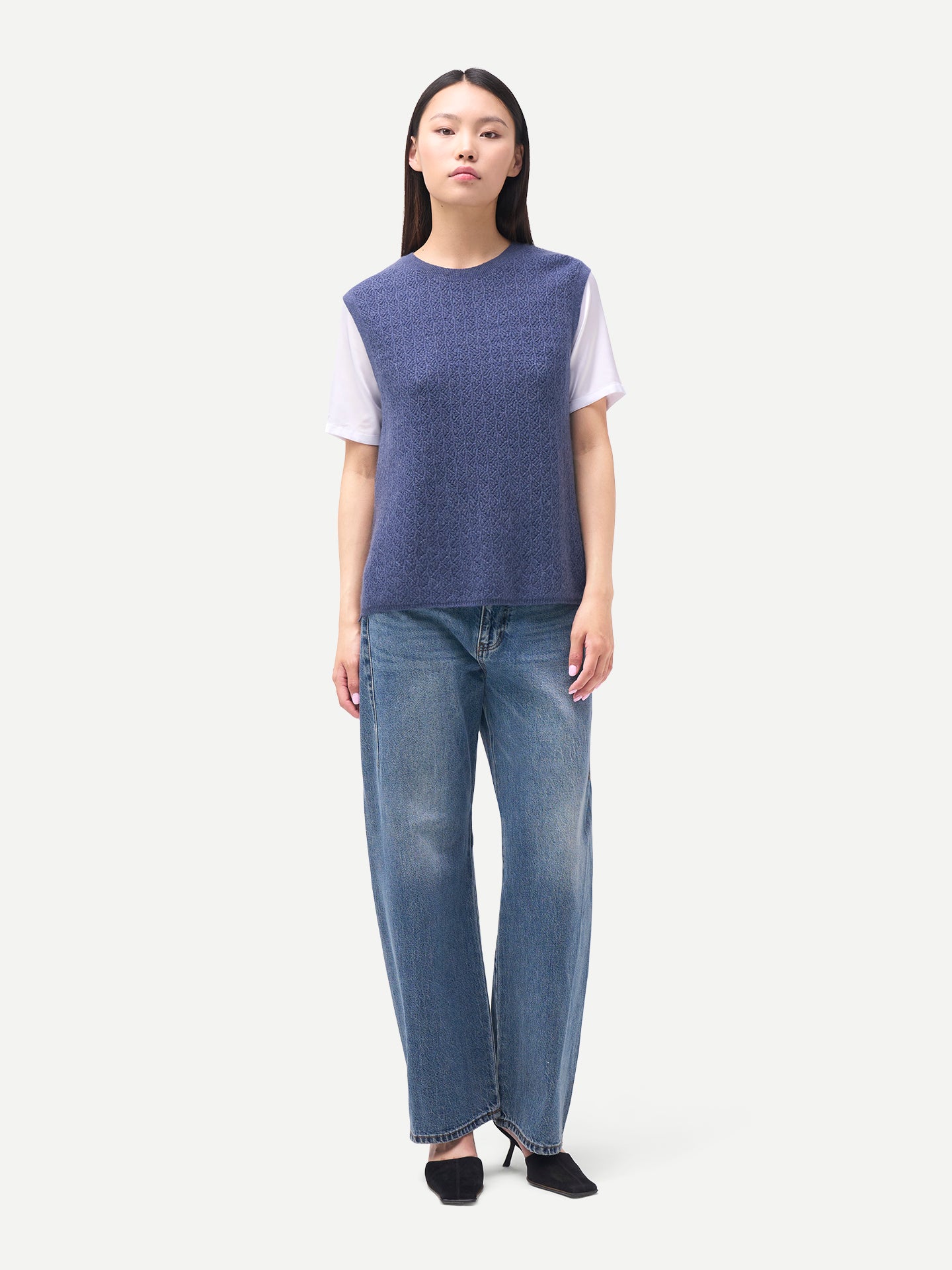 Ajour Knit Crewneck Cashmere Vest