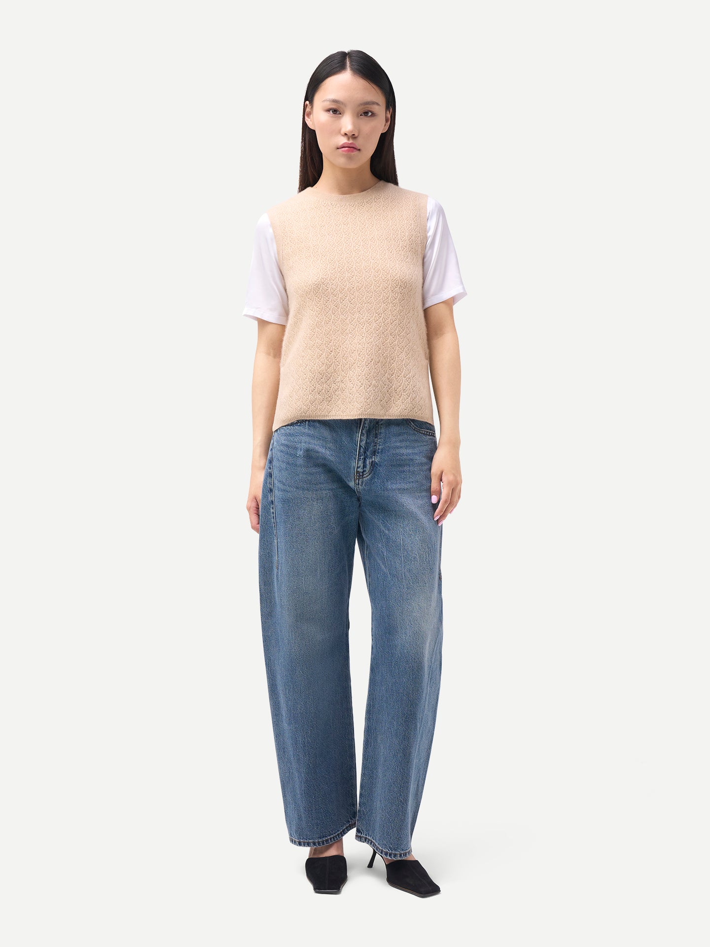 Organic Colour  Ajour Knit Crewneck Cashmere Vest