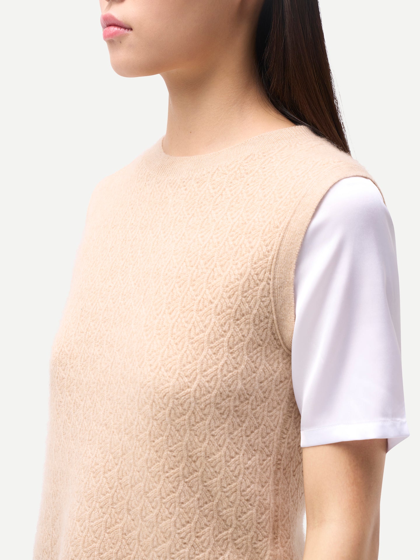 Organic Colour  Ajour Knit Crewneck Cashmere Vest