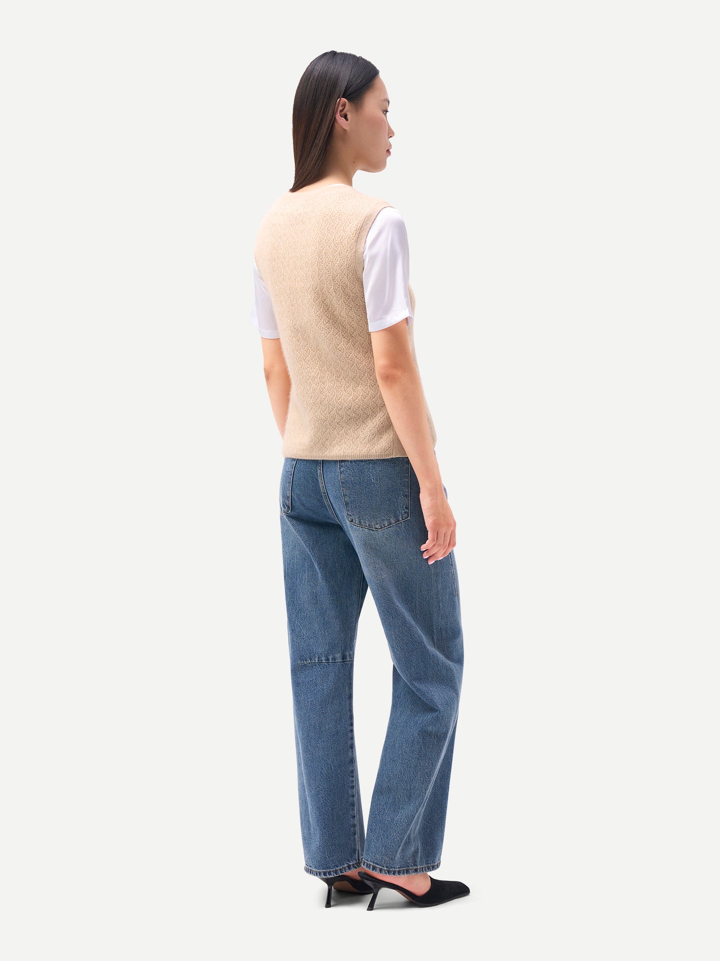 Organic Colour  Ajour Knit Crewneck Cashmere Vest