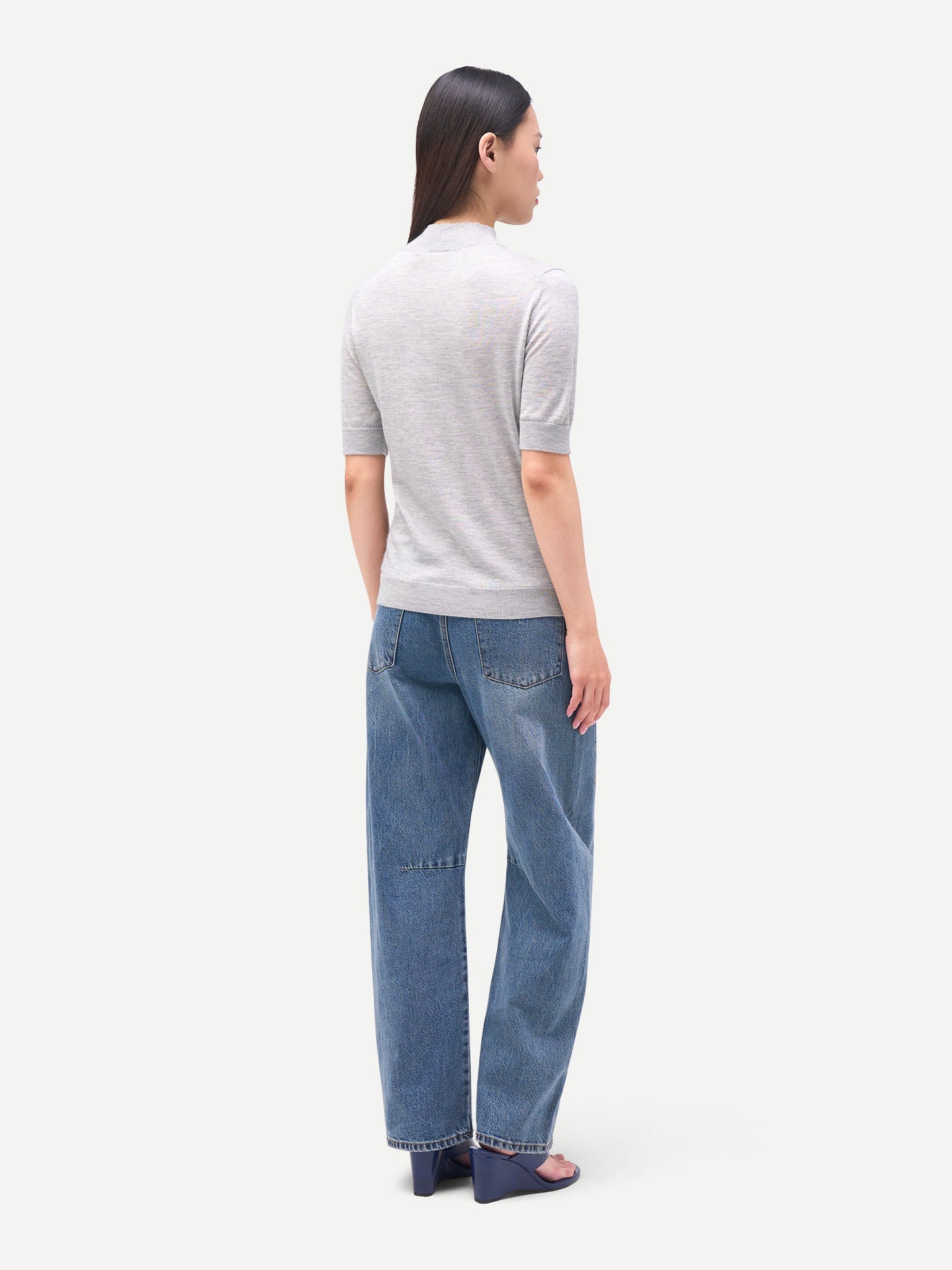 Women's Cashmere Cashmere Silk Shirt with High Neck Vapor Blue - Gobi Cashmere