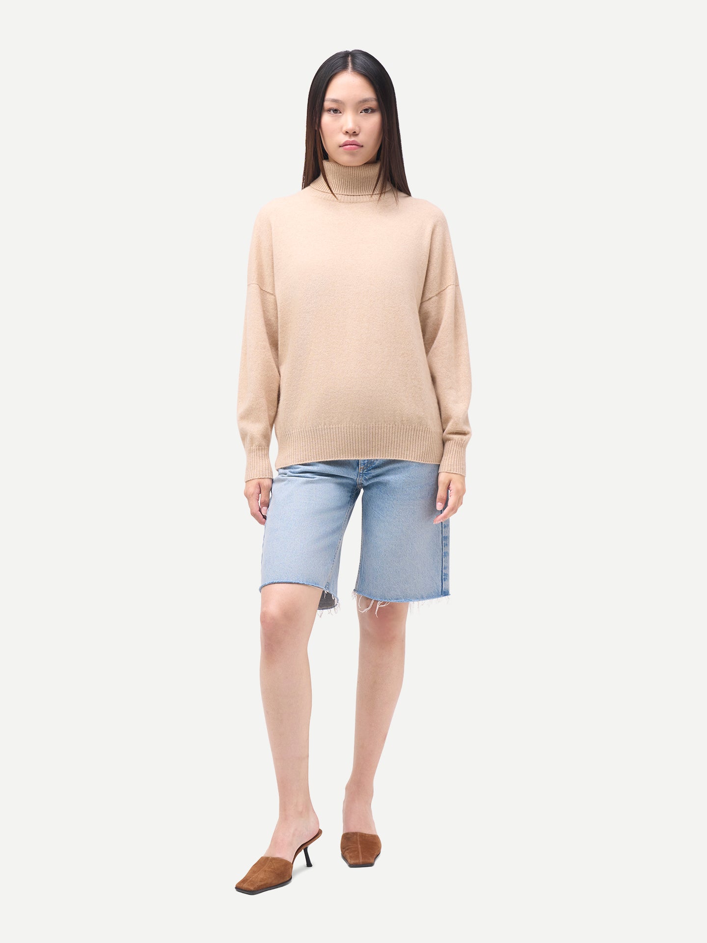 Women T-Neck Organic Color Cashmere Sweater