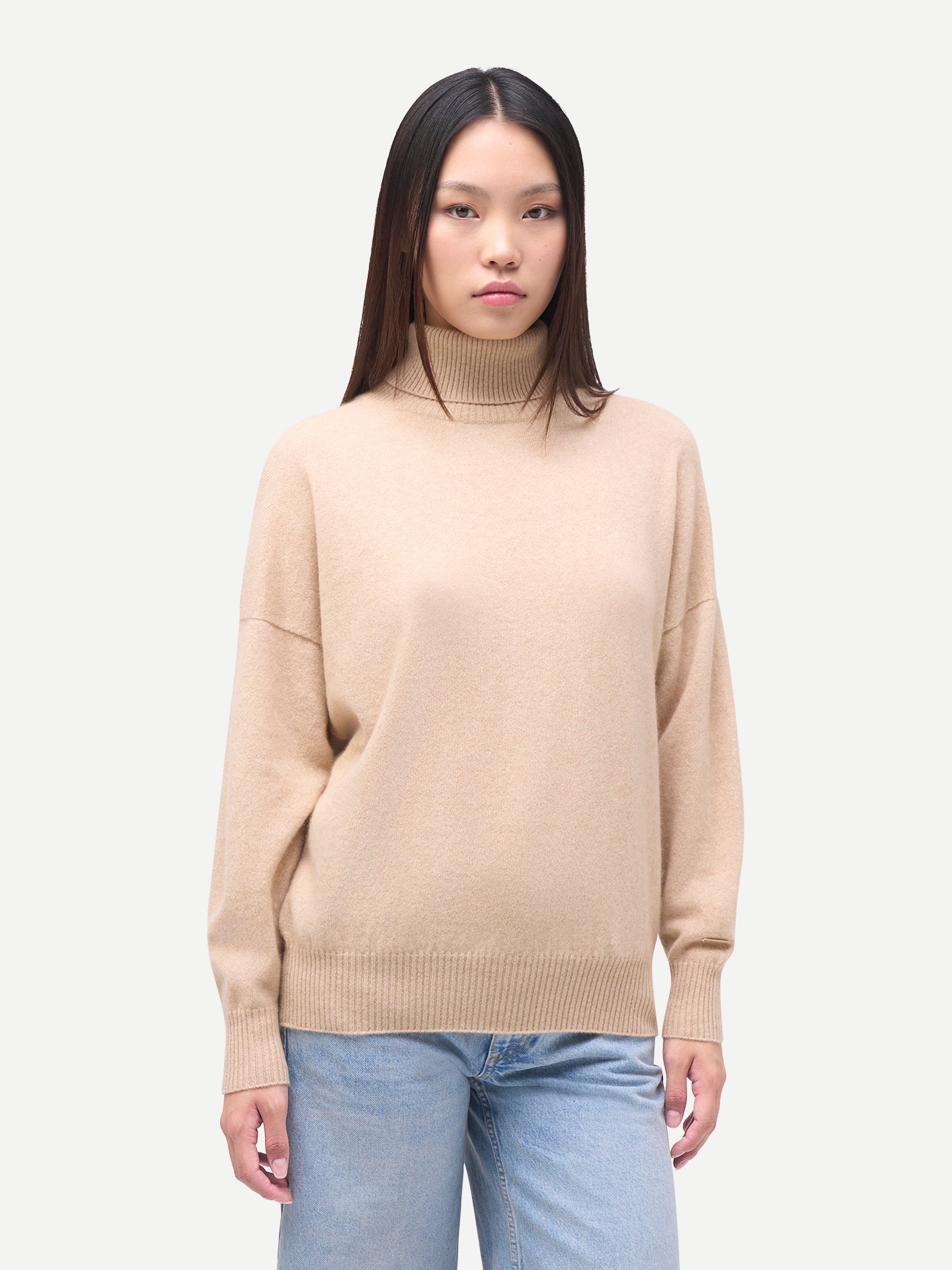 Women T-Neck Organic Color Cashmere Sweater