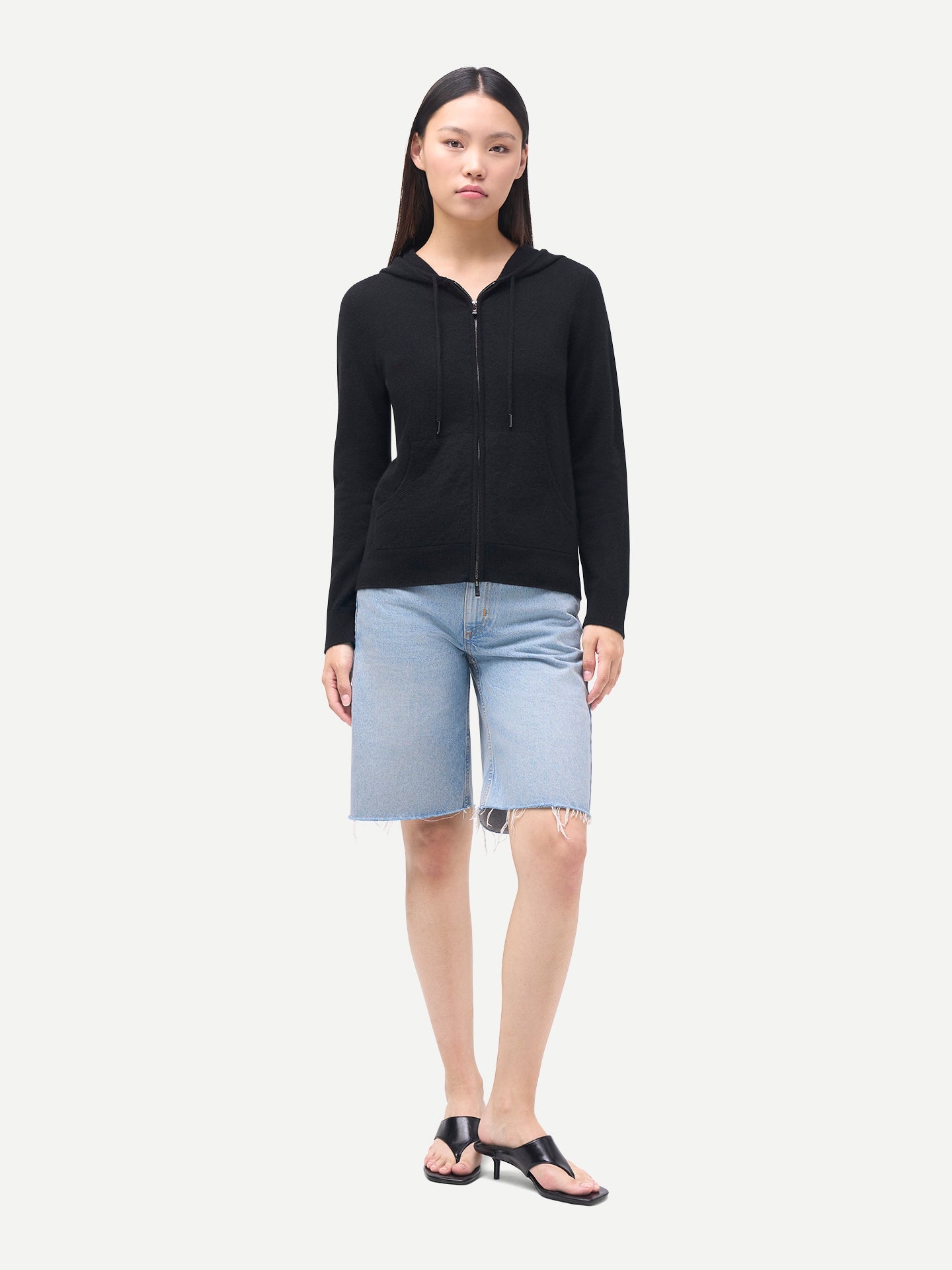 Women's Cashmere Zipper Hoodie Pocket Black | GOBI Cashmere
