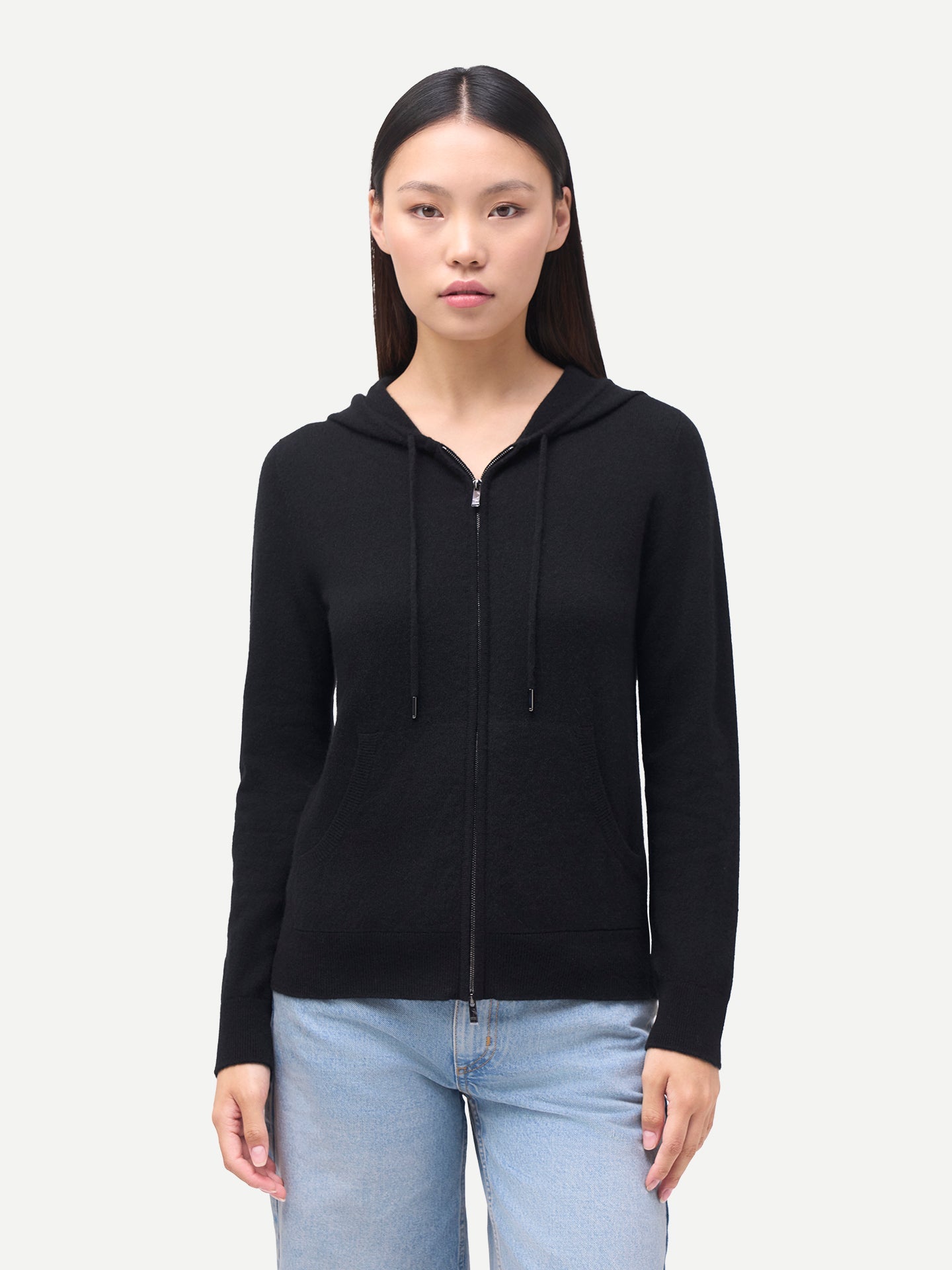 Women's Cashmere Zipper Hoodie Pocket Black | GOBI Cashmere