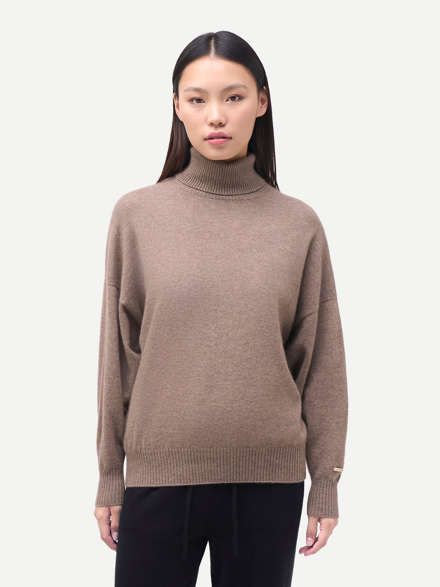 Women's Cashmere T-Neck  Cashmere Sweater Taupe - Gobi Cashmere