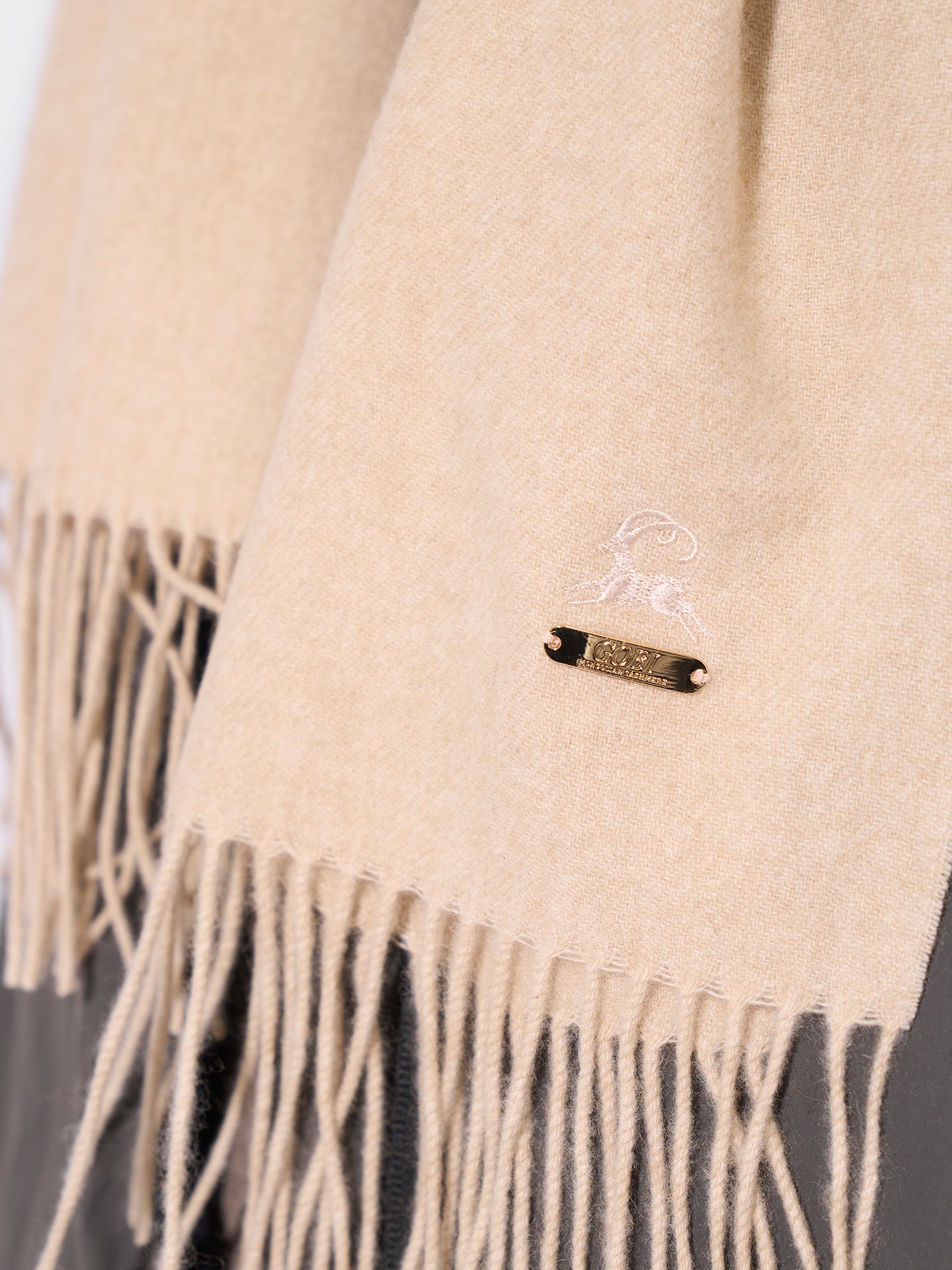 Organic Color Cashmere Fringed Scarf with Embroidery