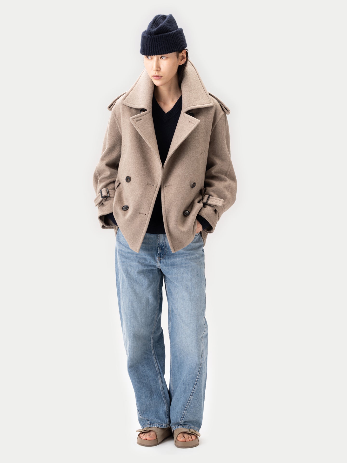Organic Color Trench-Style Cashmere Peacoat