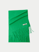Green scarf with fringes on a light gray background  #color_island-green