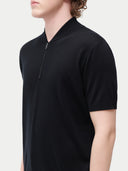close up of a black half-zip t-shirt #color_black