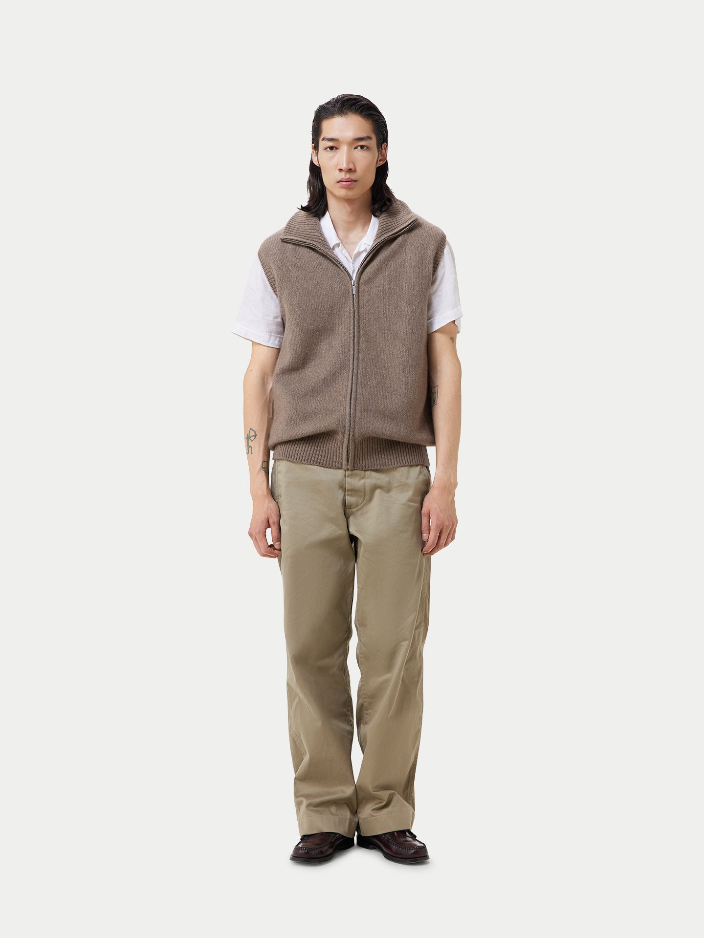 Men's Organic Cashmere Full-Zipper Vest Taupe - Gobi Cashmere