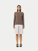 Women's Organic Rib-Knit Cashmere Crew Neck Sweater Taupe - Gobi Cashmere #color_taupe