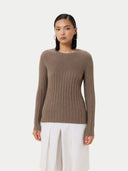Women's Organic Rib-Knit Cashmere Crew Neck Sweater Taupe - Gobi Cashmere #color_taupe