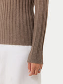 Women's Organic Rib-Knit Cashmere Crew Neck Sweater Taupe - Gobi Cashmere #color_taupe