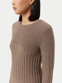 Women's Organic Rib-Knit Cashmere Crew Neck Sweater Taupe - Gobi Cashmere #color_taupe