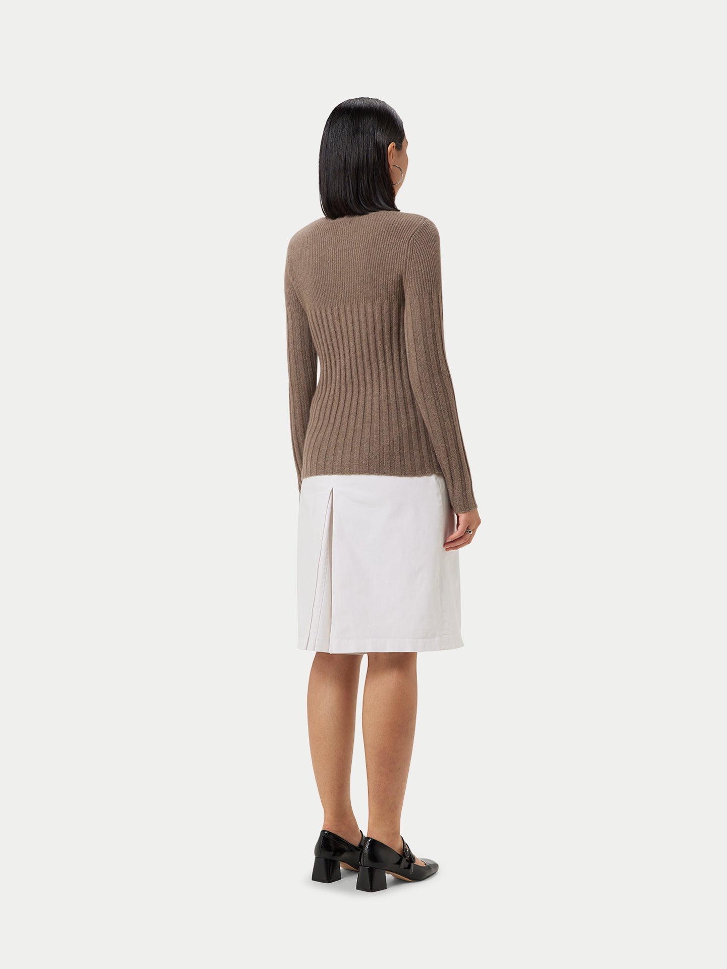 Women's Organic Rib-Knit Cashmere Crew Neck Sweater Taupe - Gobi Cashmere