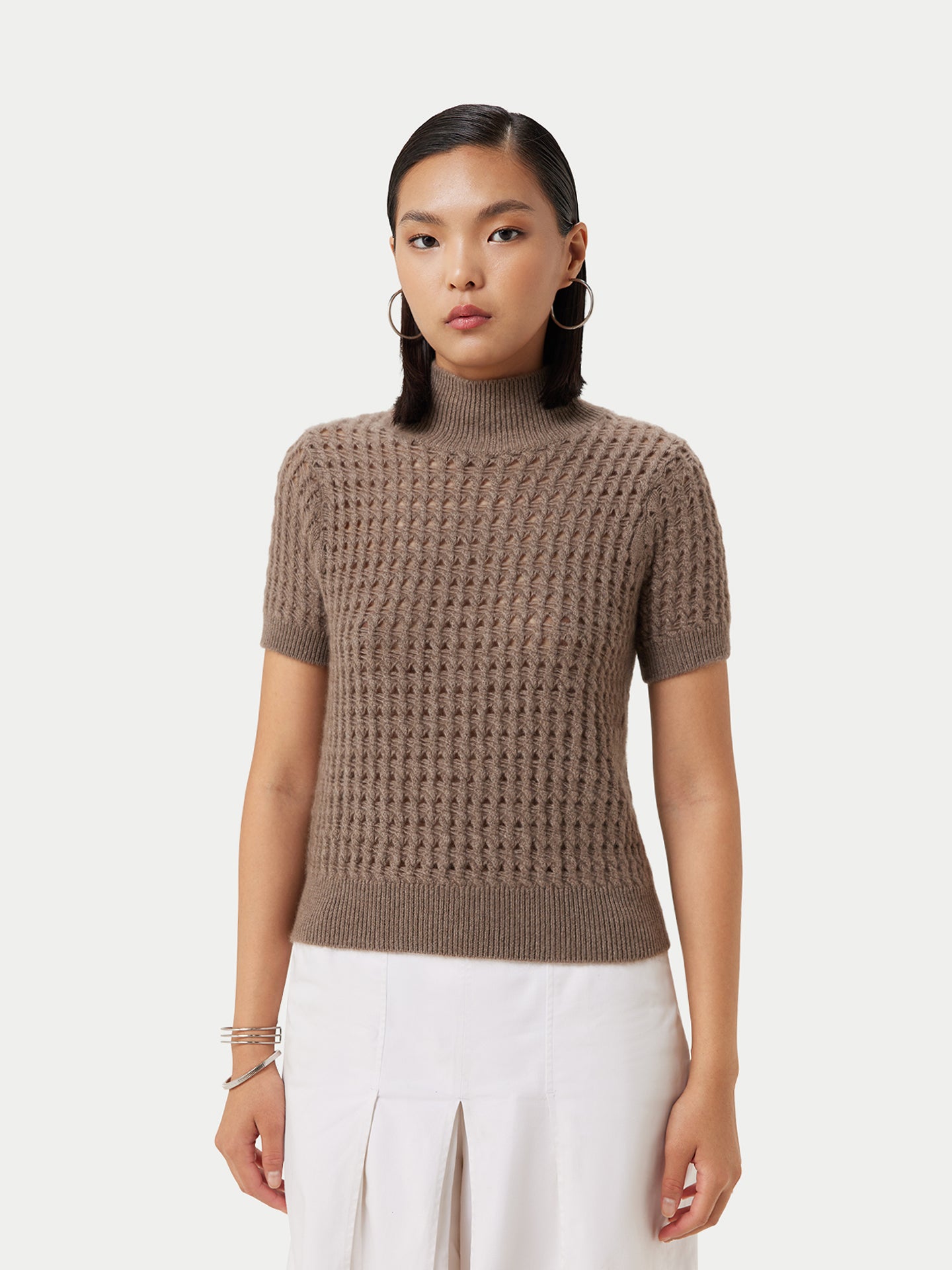 Organic Color High-Neck Cashmere Top Taupe - Gobi Cashmere