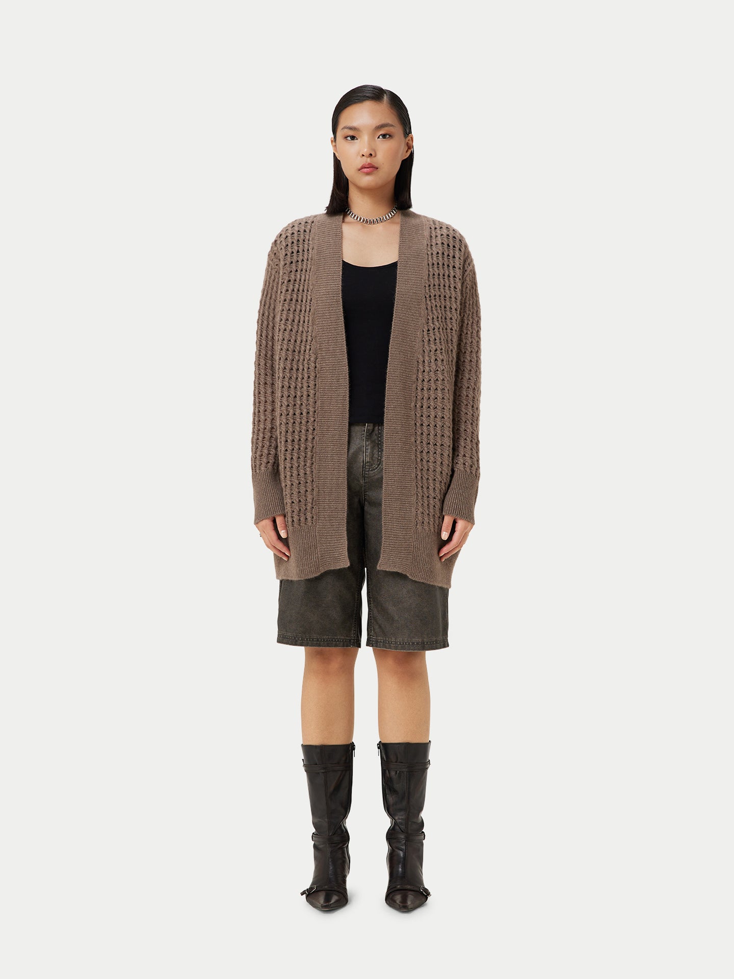 Organic Color Open-Front Cashmere Cardigan Taupe - Gobi Cashmere