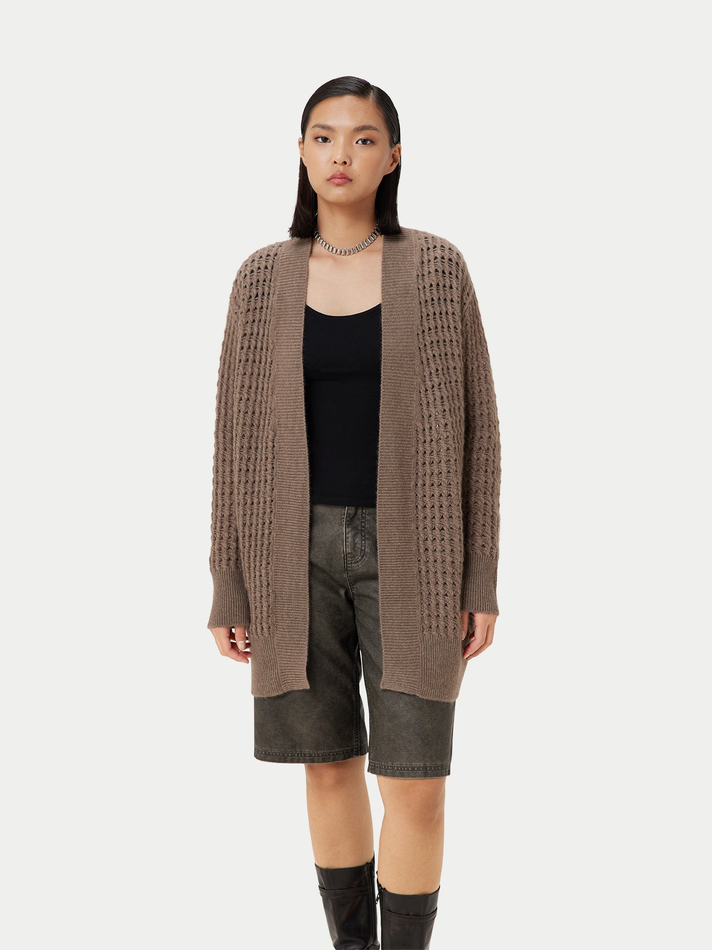 Organic Color Open-Front Cashmere Cardigan Taupe - Gobi Cashmere