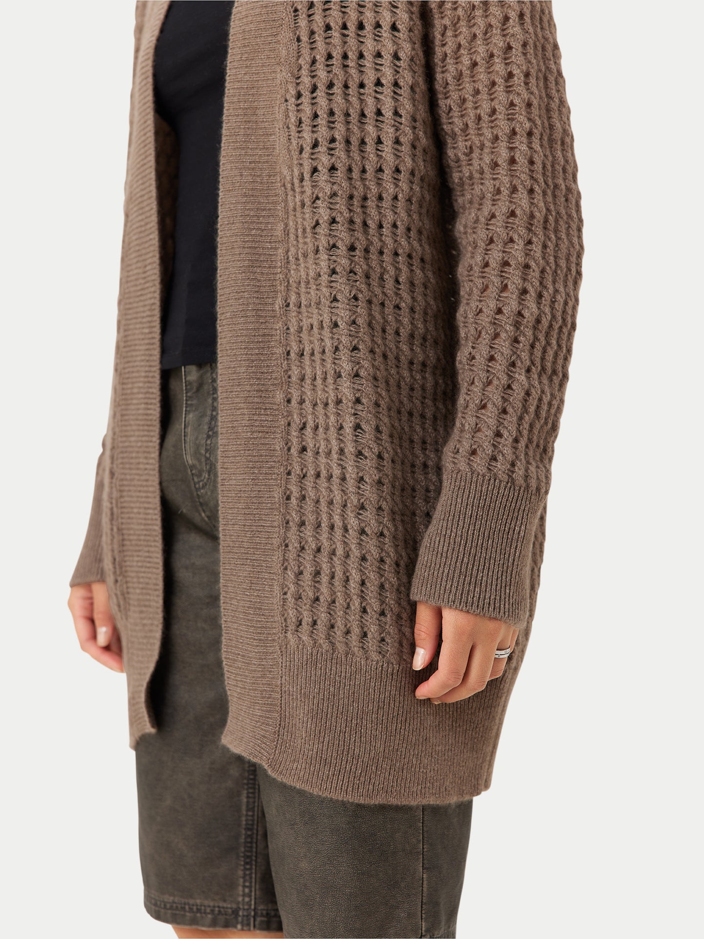 Organic Color Open-Front Cashmere Cardigan Taupe - Gobi Cashmere