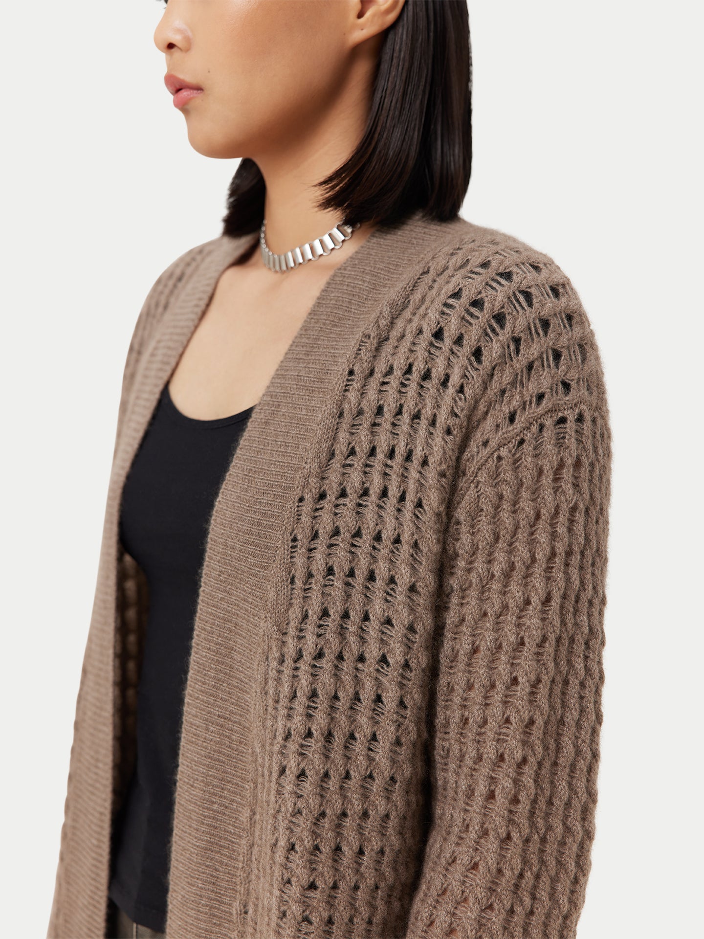 Organic Color Open-Front Cashmere Cardigan Taupe - Gobi Cashmere