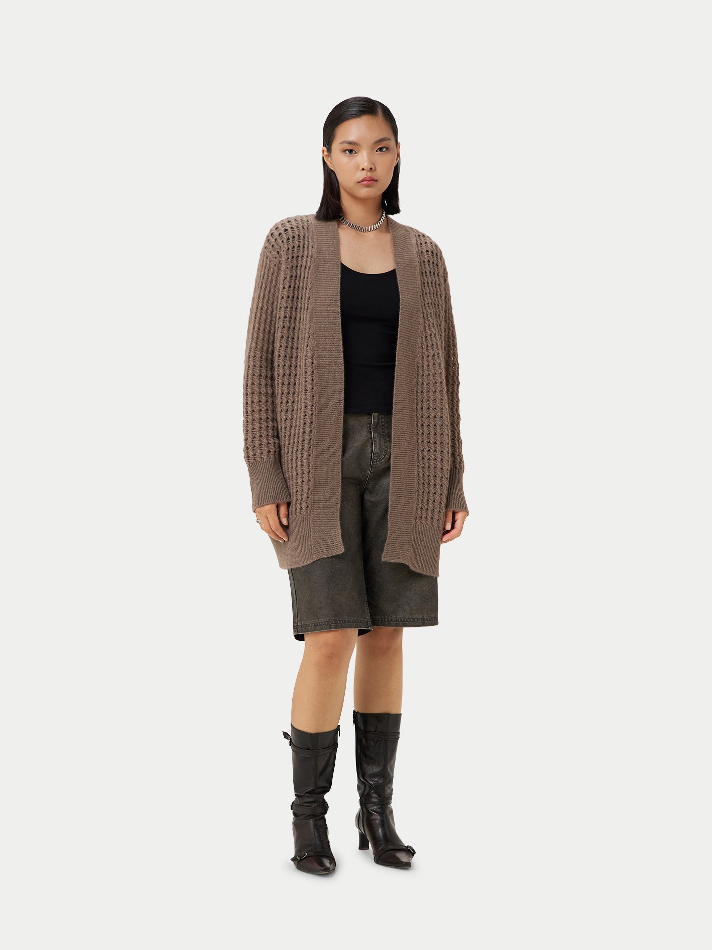 Organic Color Open-Front Cashmere Cardigan Taupe - Gobi Cashmere