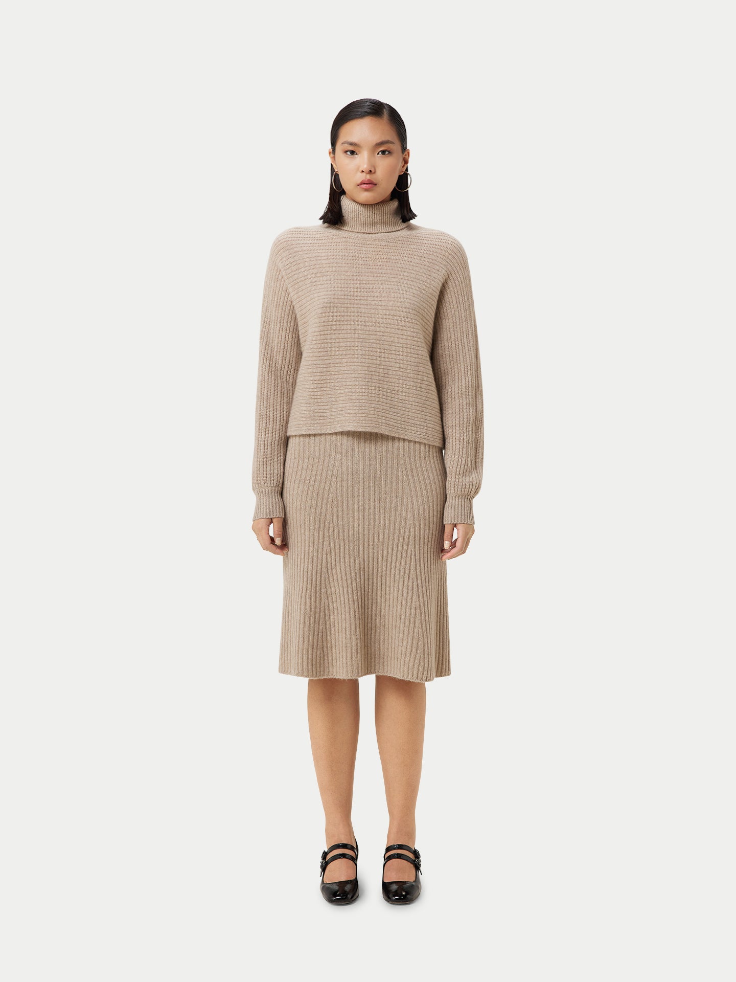 Women's Organic Cashmere Midi Flared Skirt Taupe - Gobi Cashmere