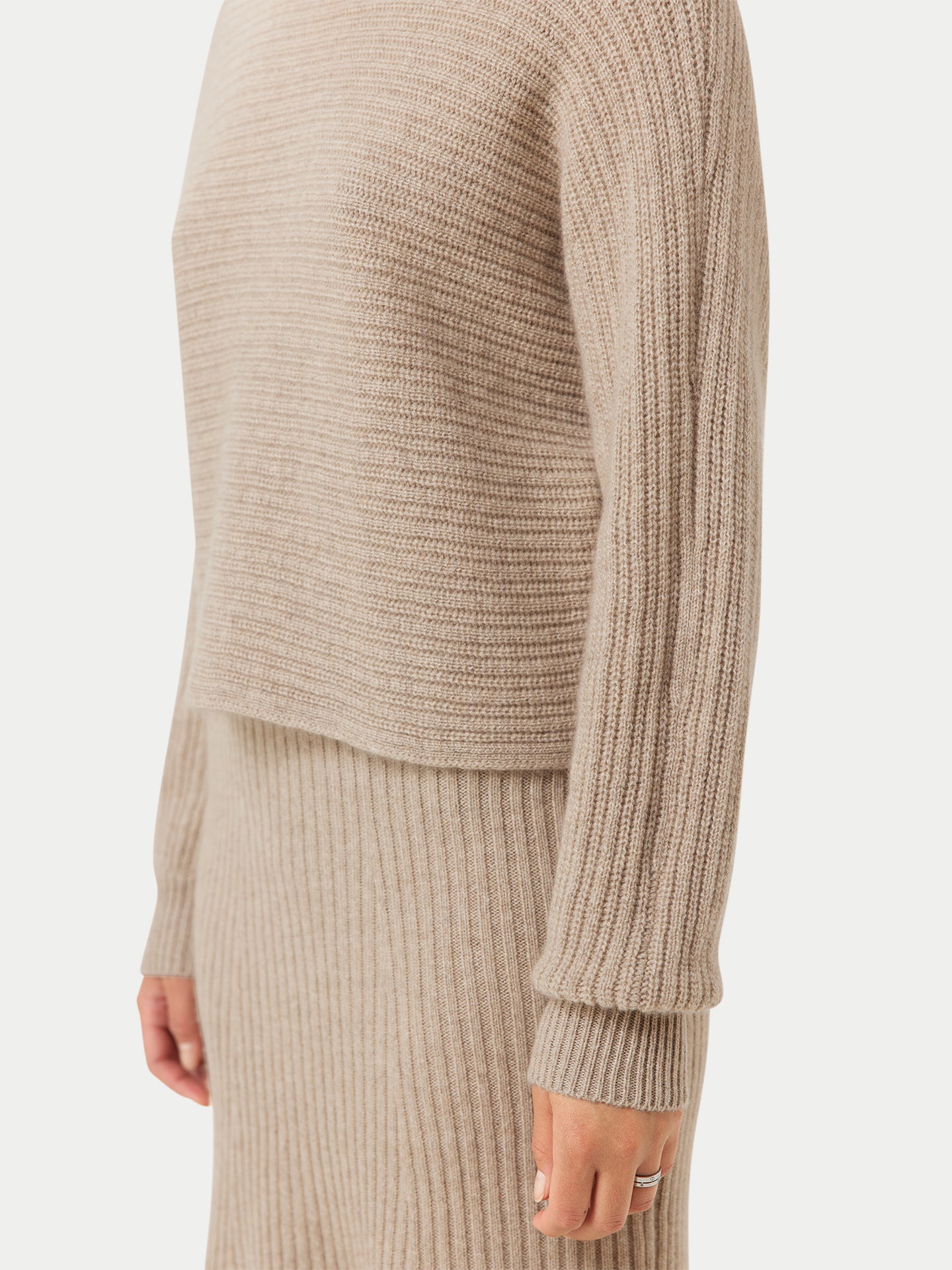 Women's Organic Cashmere Cropped T-Neck Sweater Taupe - Gobi Cashmere