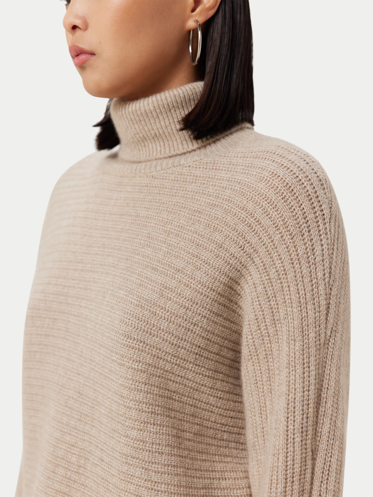 Women's Organic Cashmere Cropped T-Neck Sweater Taupe - Gobi Cashmere