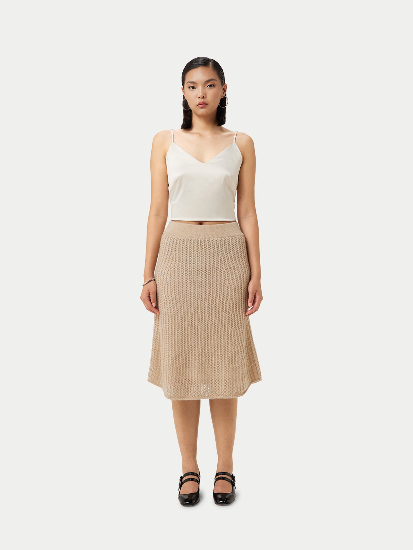Women's Organic Ajour Knit Cashmere Skirt Taupe - Gobi Cashmere
