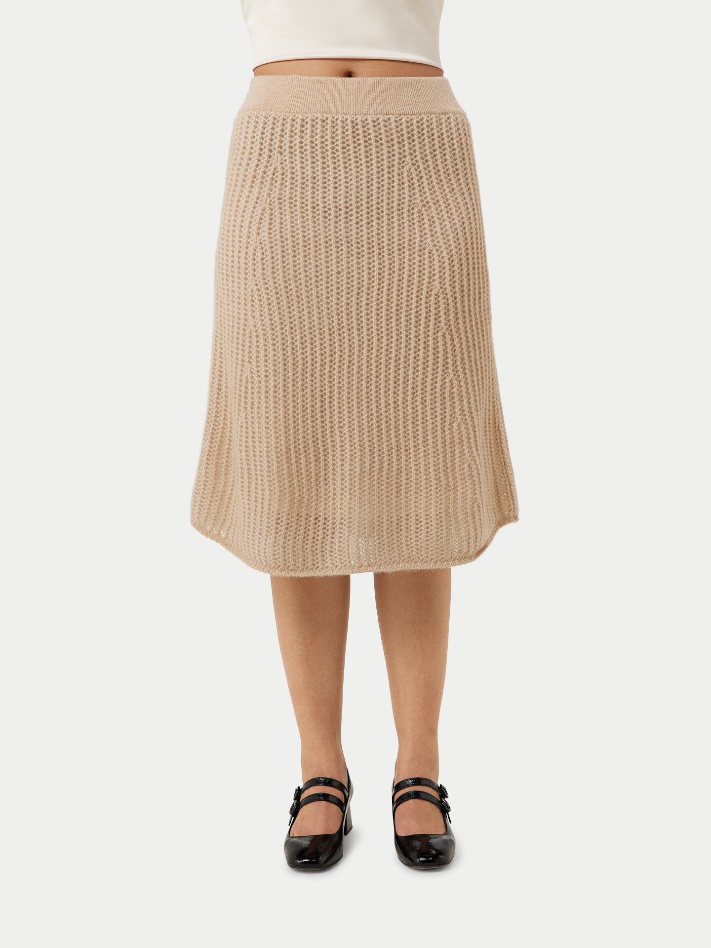 Women's Organic Ajour Knit Cashmere Skirt Taupe - Gobi Cashmere