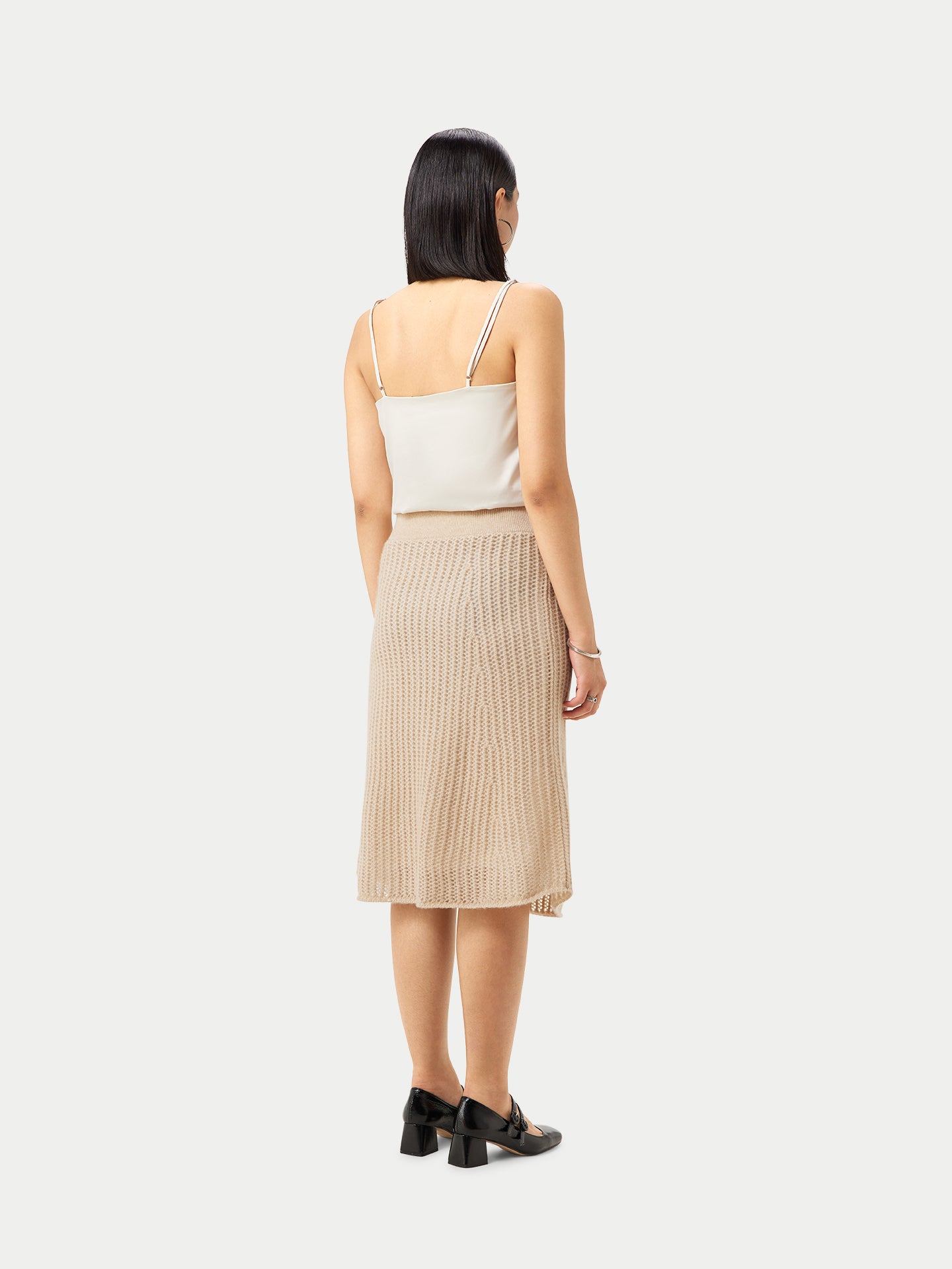Women's Organic Ajour Knit Cashmere Skirt Taupe - Gobi Cashmere