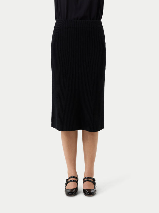 Women's Cashmere Midi Flared Skirt Black - Gobi Cashmere