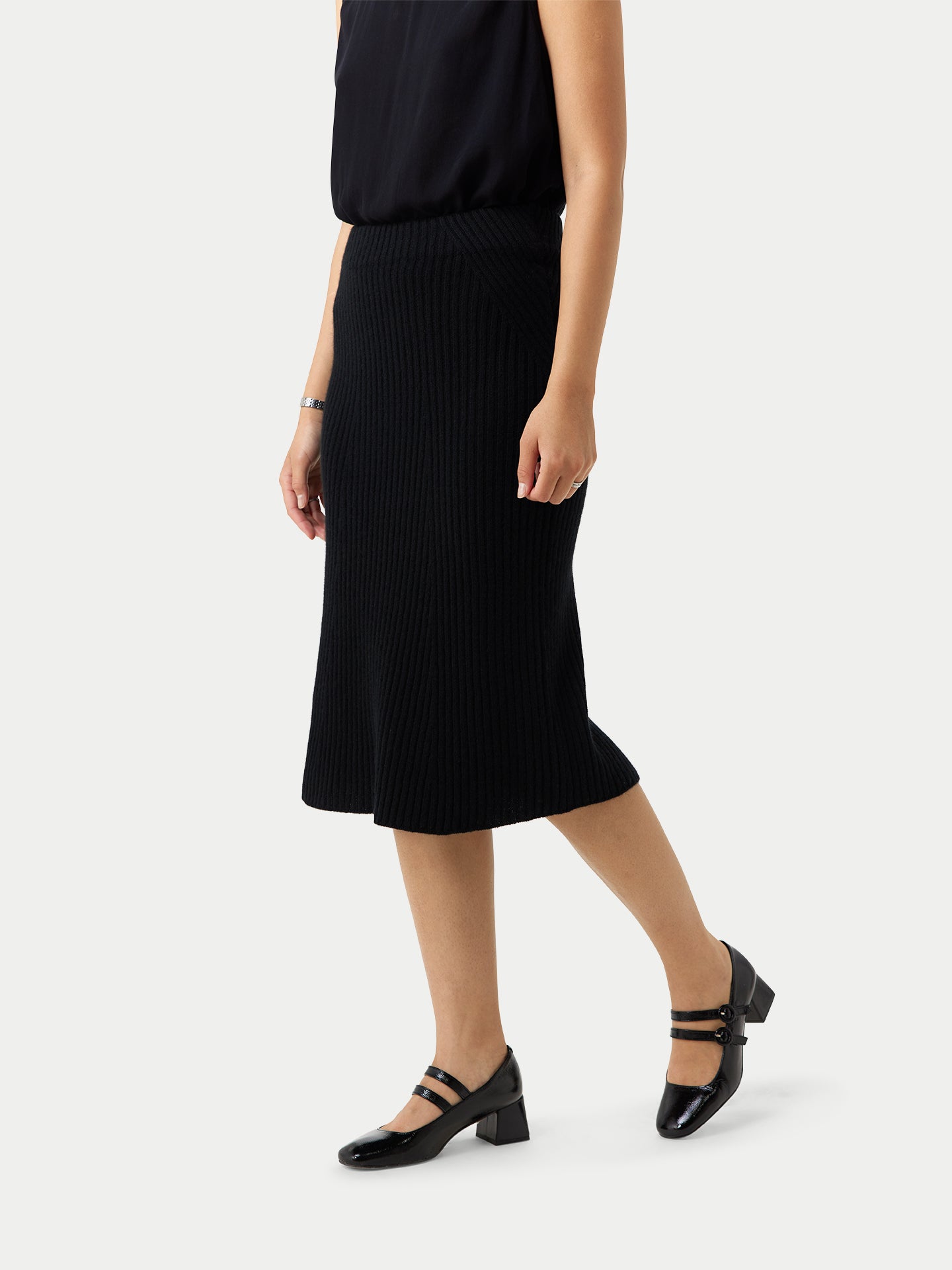 Women's Cashmere Midi Flared Skirt Black - Gobi Cashmere