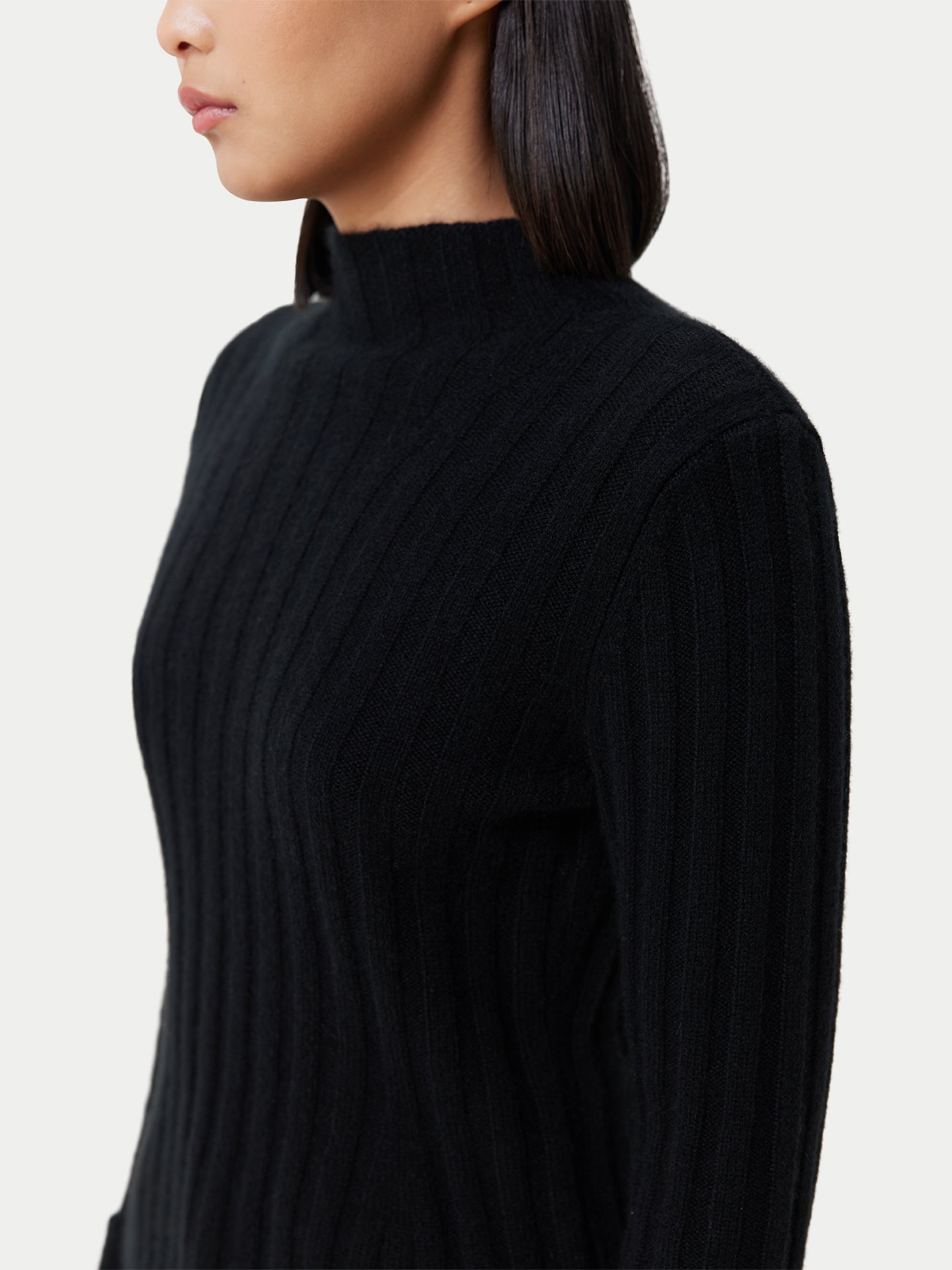 Women's Cashmere Turn-Up Cuffs Sweater Black - Gobi Cashmere