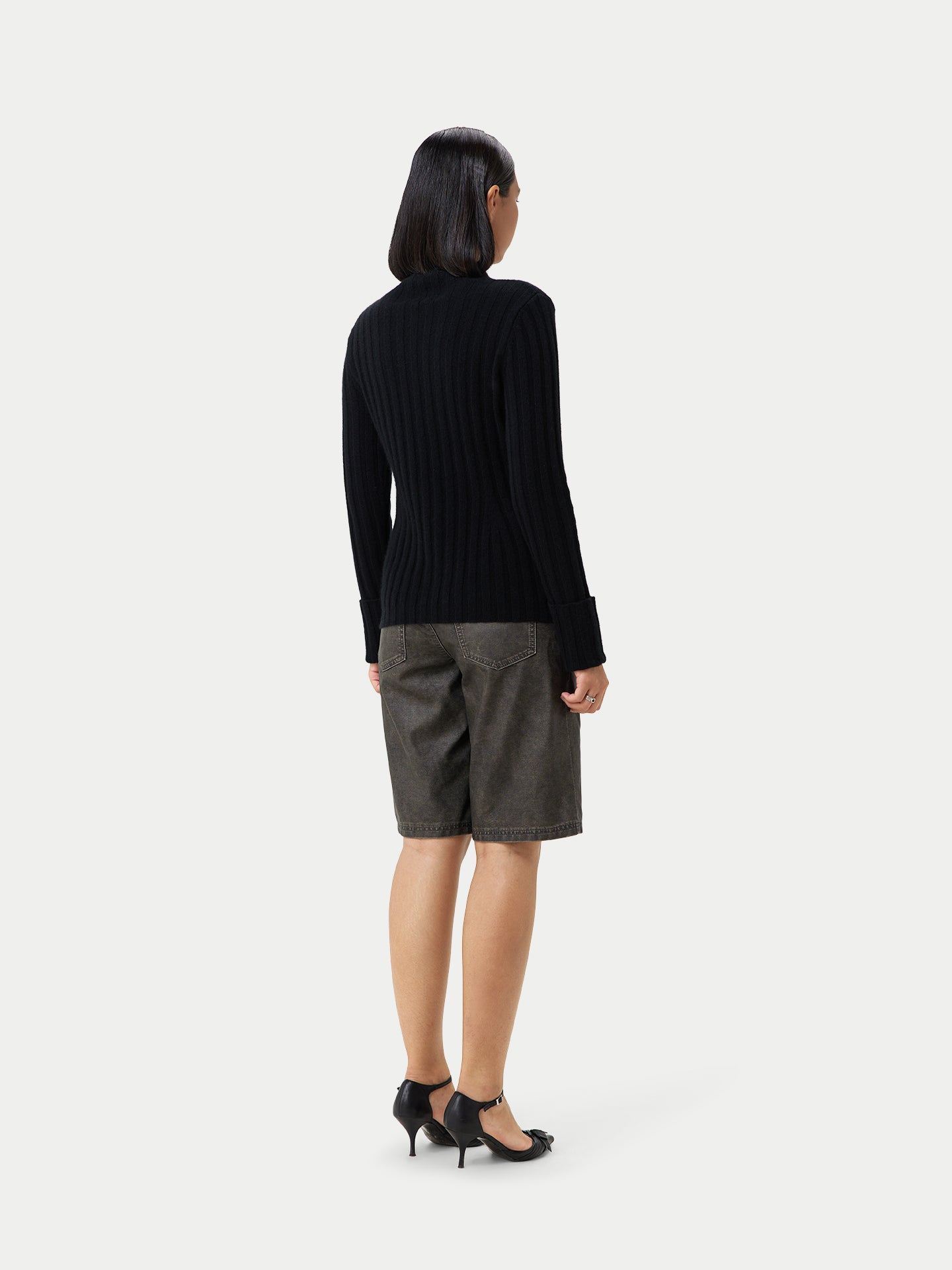 Women's Cashmere Turn-Up Cuffs Sweater Black - Gobi Cashmere