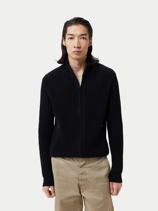 Men's Full-Zipper Cashmere Cardigan Black - Gobi Cashmere