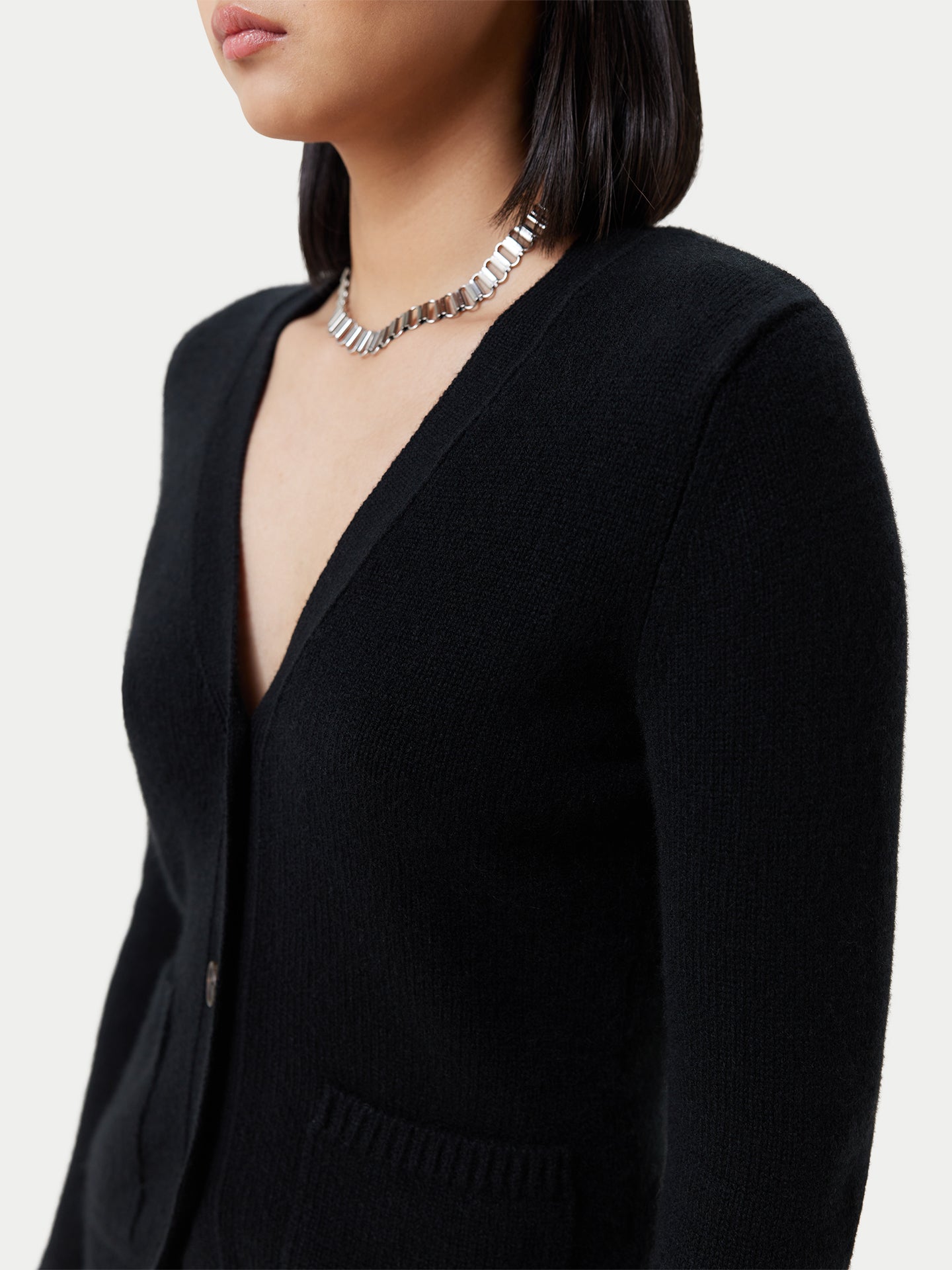 Women's Buttoned Cashmere V-Neck Cardigan Black - Gobi Cashmere
