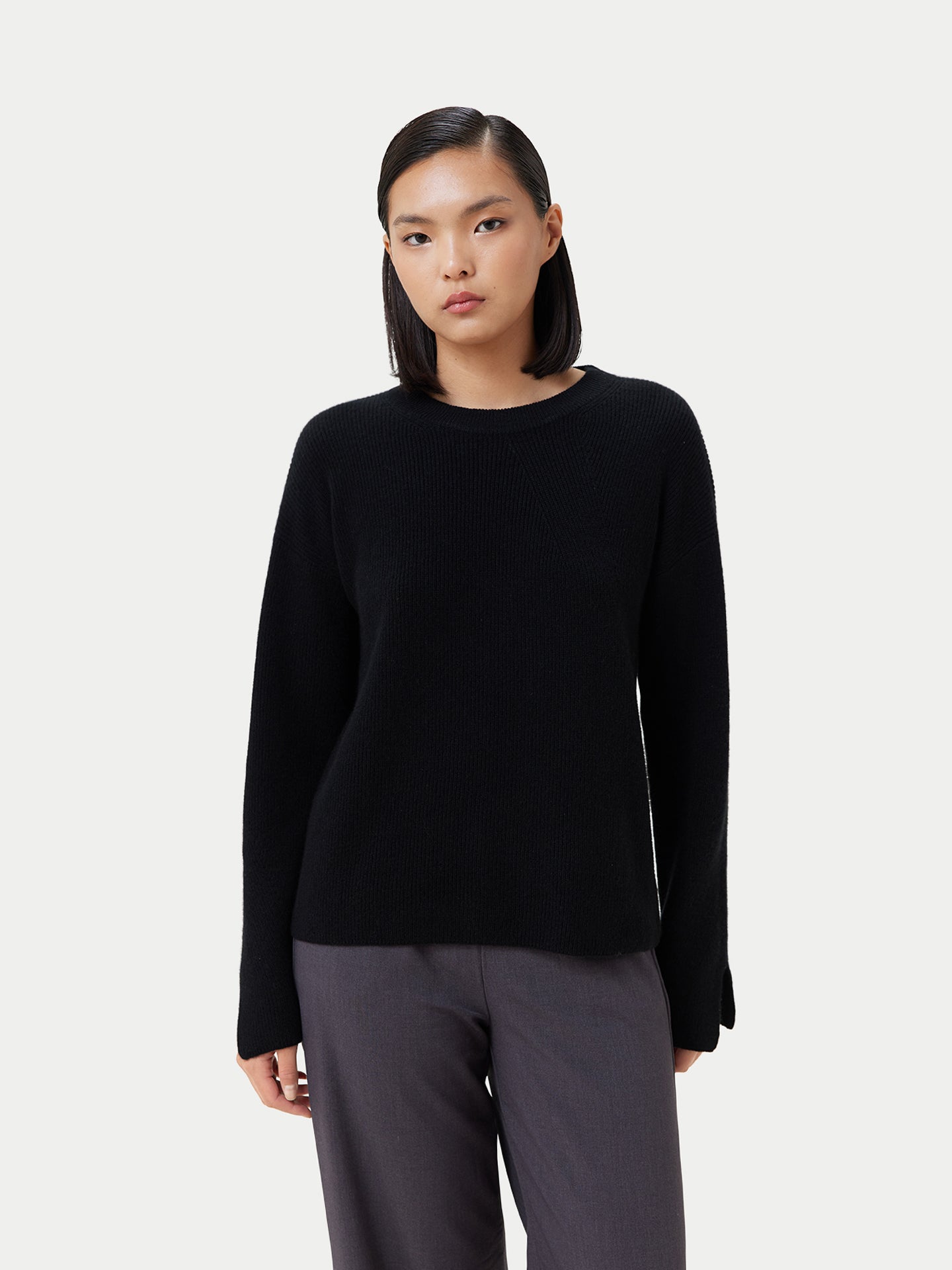 Women's Split-Sleeve Cashmere Sweater Black - Gobi Cashmere
