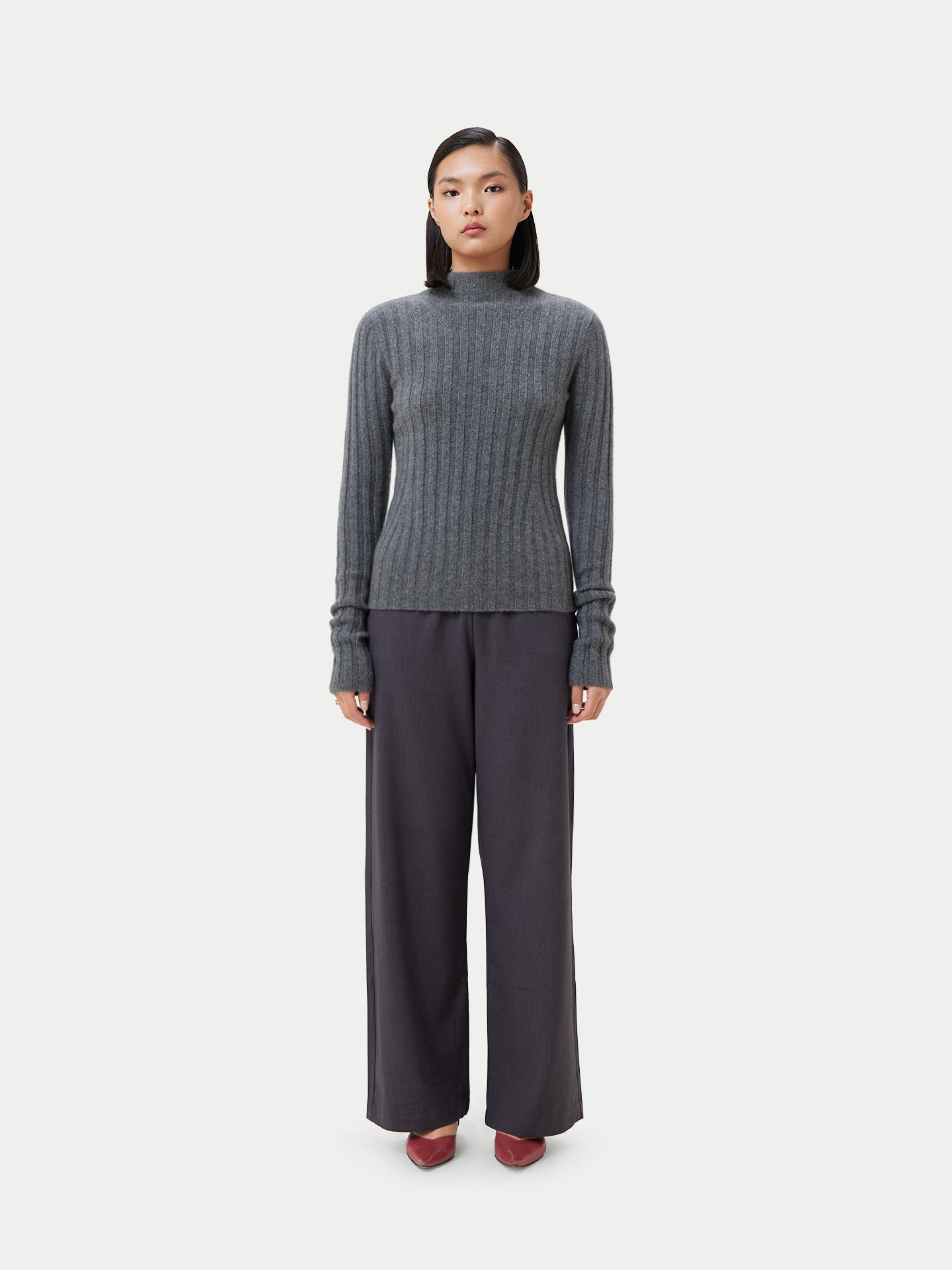 Women's Cashmere Turn-Up Cuffs Sweater Gray - Gobi Cashmere