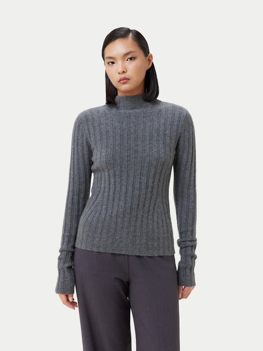 Women's Cashmere Turn-Up Cuffs Sweater Gray - Gobi Cashmere