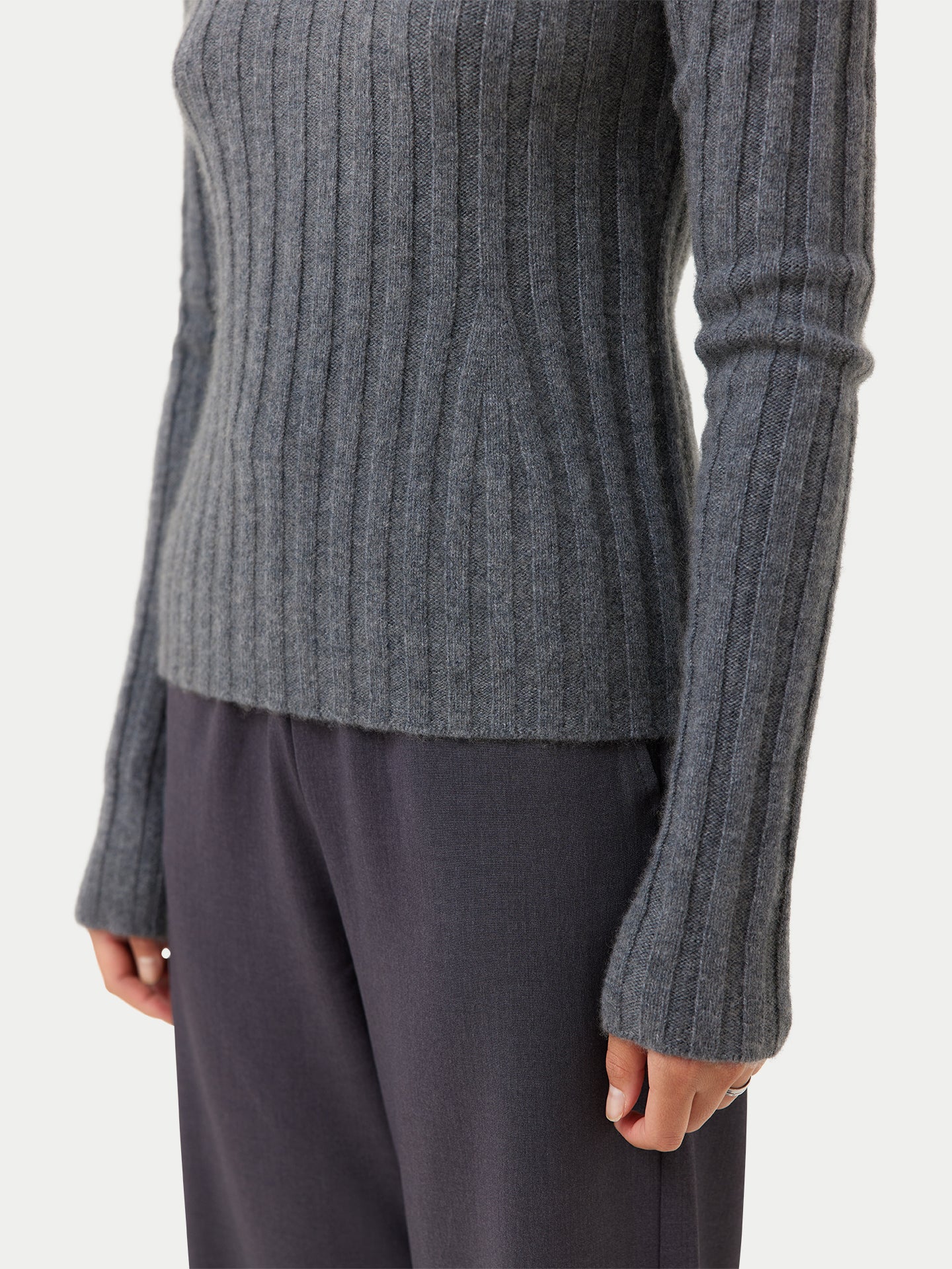 Women's Cashmere Turn-Up Cuffs Sweater Gray - Gobi Cashmere