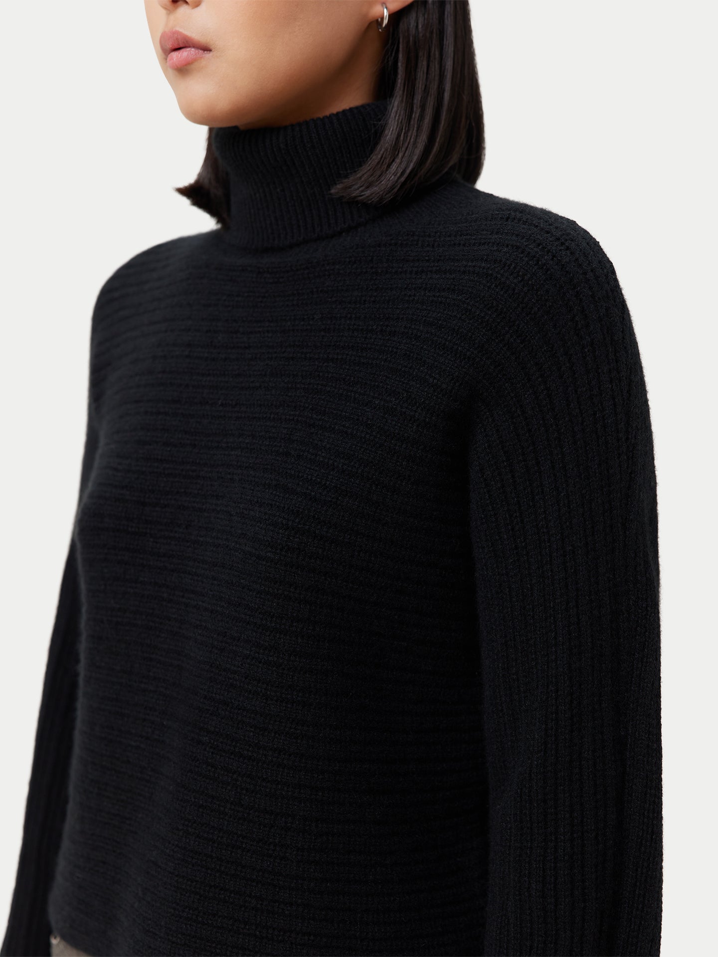 Women's Cashmere Cropped T-Neck Sweater Black - Gobi Cashmere