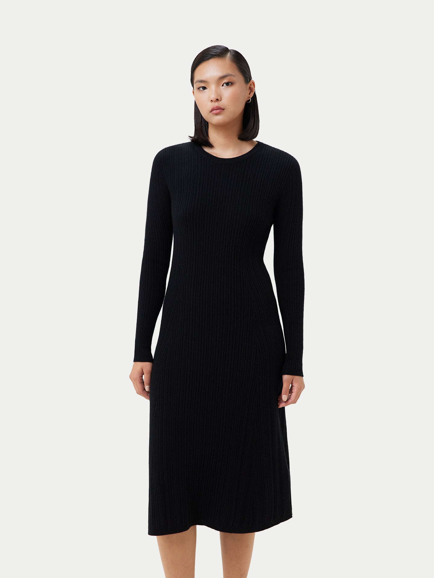 Women's Textured Knit Cashmere Dress Black - Gobi Cashmere
