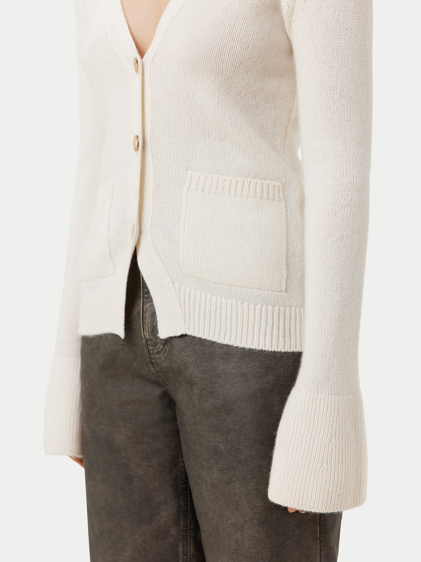 Women's Buttoned Cashmere V-Neck Cardigan White - Gobi Cashmere