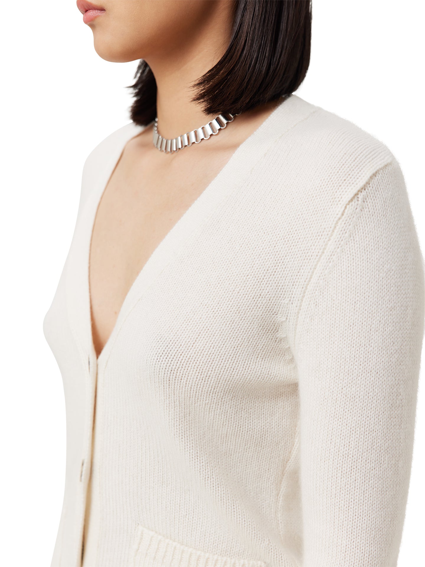 Women's Buttoned Cashmere V-Neck Cardigan White - Gobi Cashmere