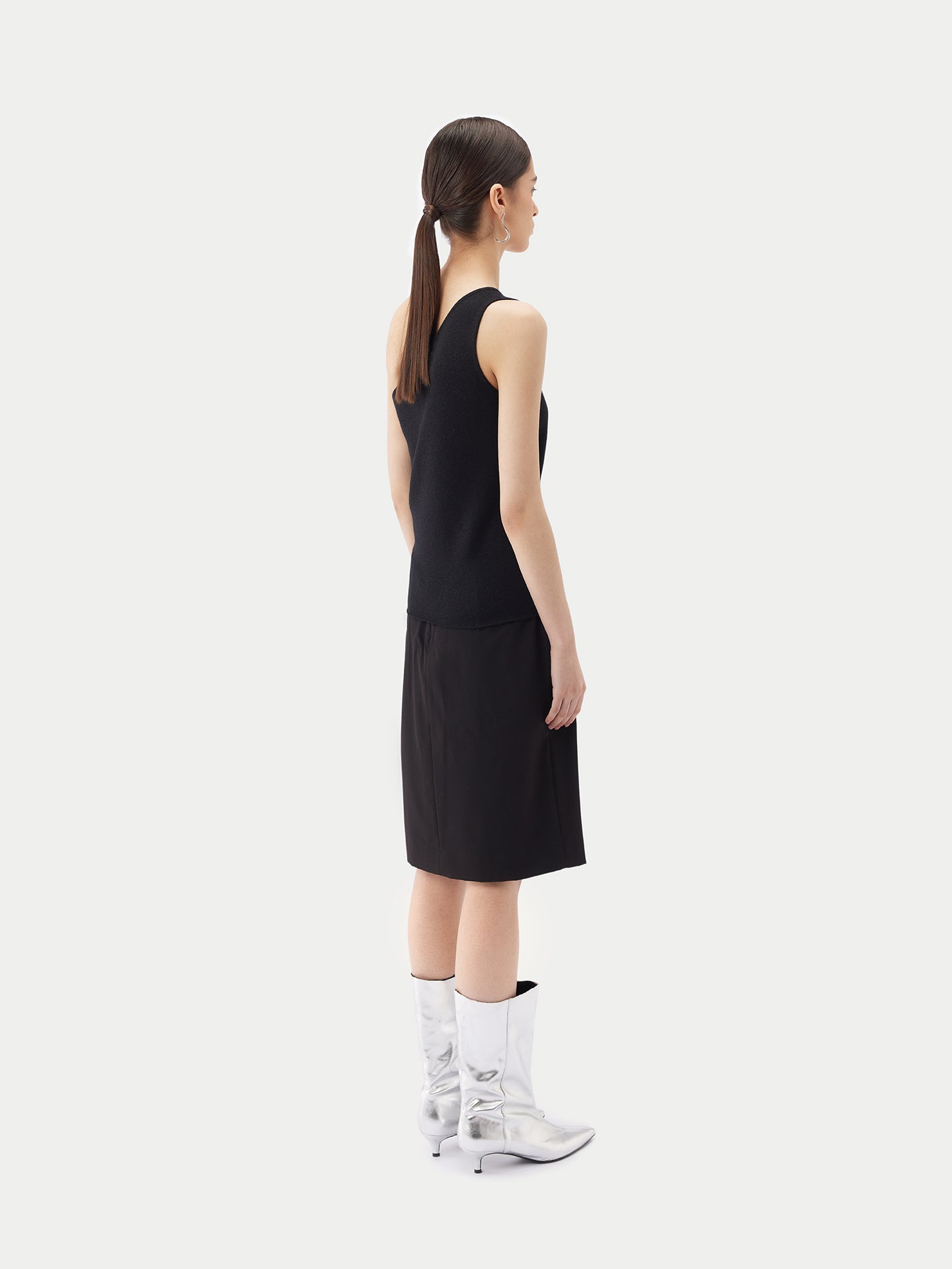 Women's Cashmere Silk Sleeveless Asymmetric Top Black - Gobi Cashmere