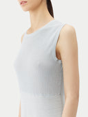 close up of a light blue sleeveless ribbed dress #color_ice-flow