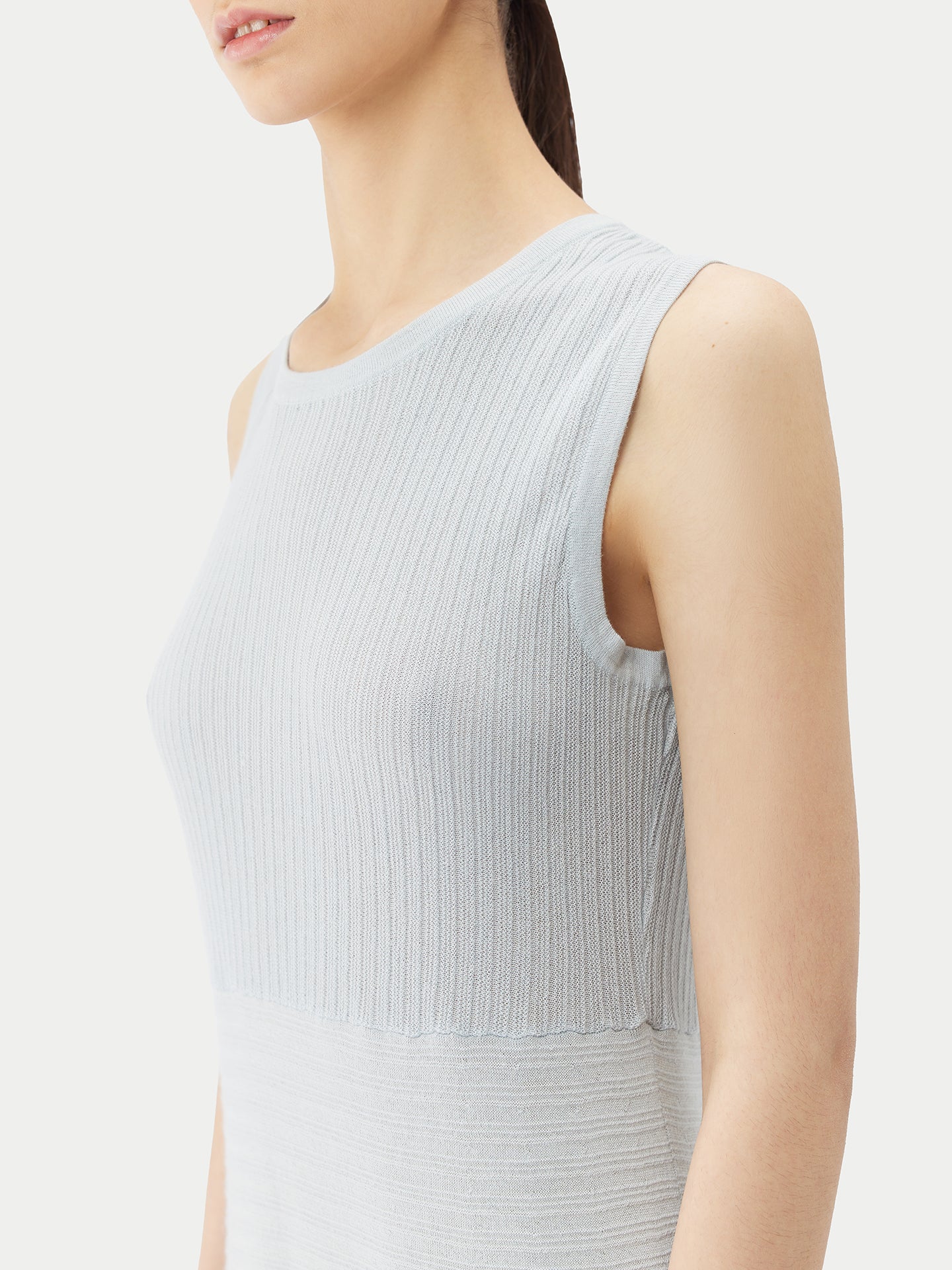 Women's High-neck Ribbed  Cotton Silk Cashmere Blend Sweater Ice Flow - Gobi Cashmere