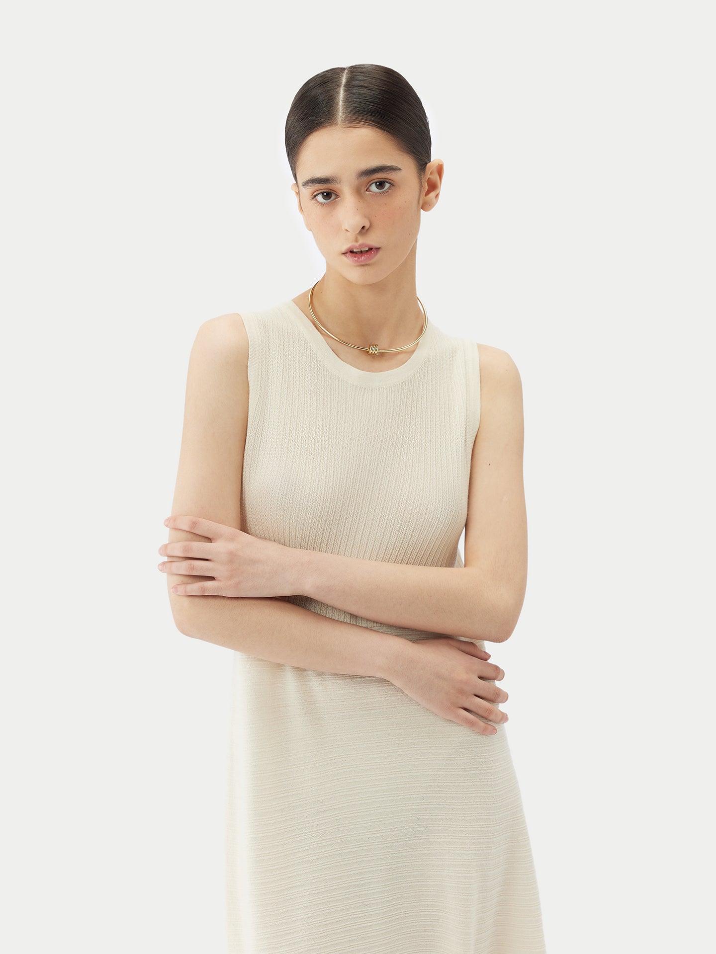 Women's High-neck Ribbed  Cotton Silk Cashmere Blend Sweater Marshmallow - Gobi Cashmere